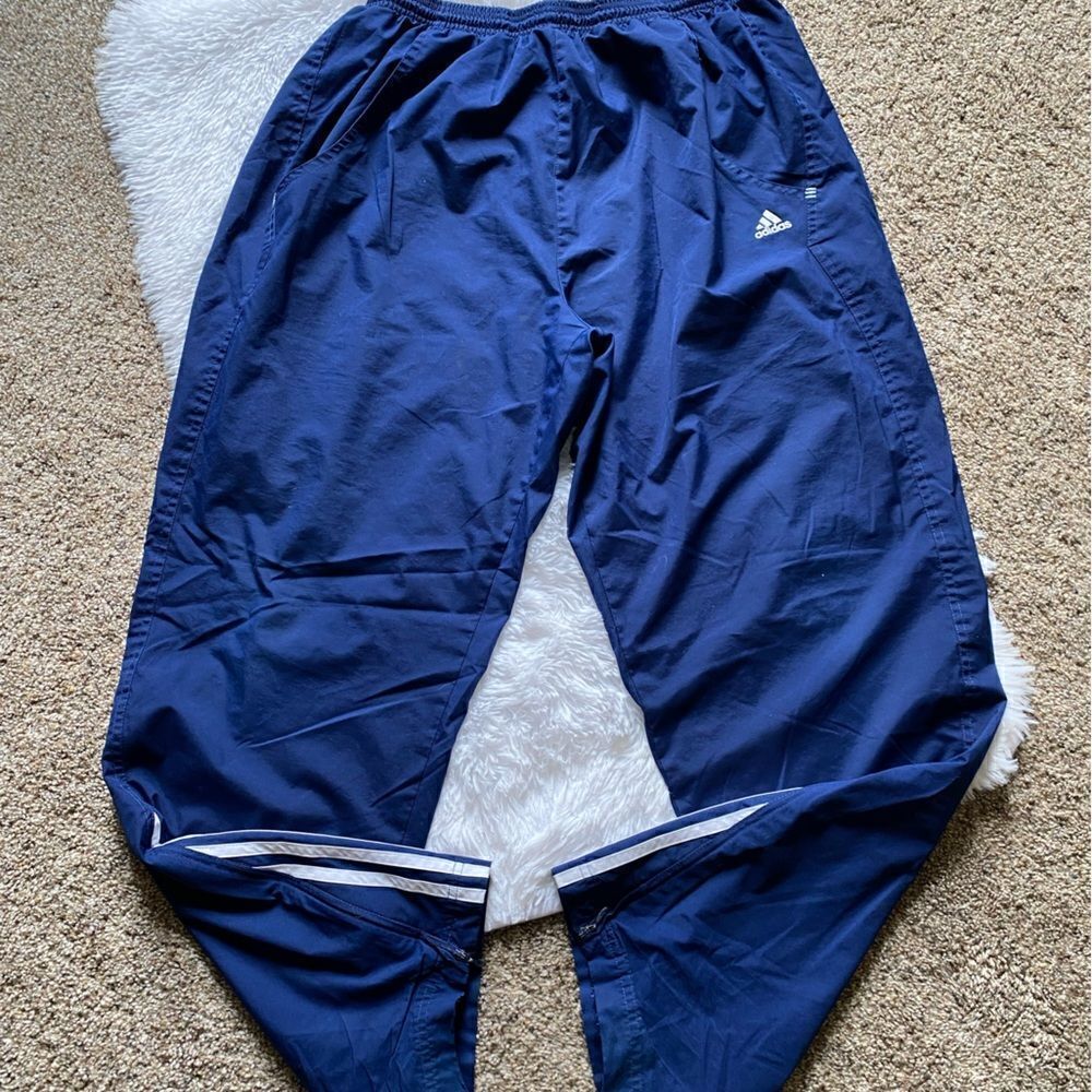 Adidas Vintage Windbreaker Track Pants‎ Blue Lined Zipped Ankle Mens Size XL